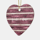 赤面ピンクブルガンディレッドローズグリッターストライプ セラミックオーナメント (左)