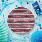 赤面ピンクブルガンディレッドローズグリッターストライプ ペーパープレート (パーティー)