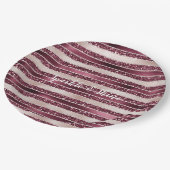 赤面ピンクブルガンディレッドローズグリッターストライプ ペーパープレート (アングル)