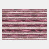 赤面ピンクブルガンディレッドローズグリッターストライプ ラッピングペーパーシート (正面)