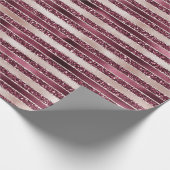 赤面ピンクブルガンディレッドローズグリッターストライプ ラッピングペーパー (角)