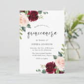 赤面ピンクブルガンディーレッドフローラキンセアニェラパーティー 招待状 (スタンド正面)