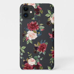 赤面ピンクブルゴーニュエレガントフローラかわいらしケースマット iPhone 11 ケース