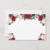 赤面ピンクブルゴーニュエレガントフローラス結婚クリプト 出欠カード (裏面)