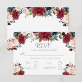 赤面ピンクブルゴーニュエレガントフローラス結婚クリプト 出欠カード (正面/裏面)