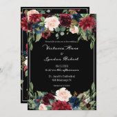 赤面ピンクブルゴーニュエレガントフローラス結婚クリプト 招待状 (正面/裏面)