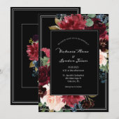 赤面ピンクブルゴーニュエレガントフローラス結婚クリプト 招待状 (正面/裏面)