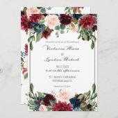 赤面ピンクブルゴーニュエレガントフローラス結婚クリプト 招待状 (正面/裏面)