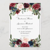 赤面ピンクブルゴーニュエレガントフローラス結婚クリプト 招待状 (正面)