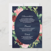 赤面ピンクブルゴーニュフローラオールインワンネイビー結婚ズ 招待状 (裏面)