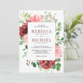 赤面ピンクブルゴーニュフローラオールインワン結婚ズ 招待状 (スタンド正面)