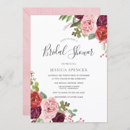 赤面ピンクブルゴーニュフローラブライダルシャワー招待状 招待状