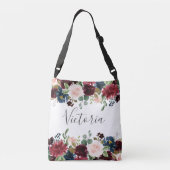 赤面ピンクブルゴーニュフローラブライダルパーティギフト クロスボディバッグ (裏面)