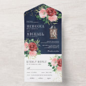 赤面ピンクブルゴーニュフローラランタンネイビー結婚ズ オールインワン招待状 (内側)