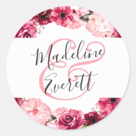 赤面ピンクブルゴーニュフローラリースモノグラム結婚ズ ラウンドシール
