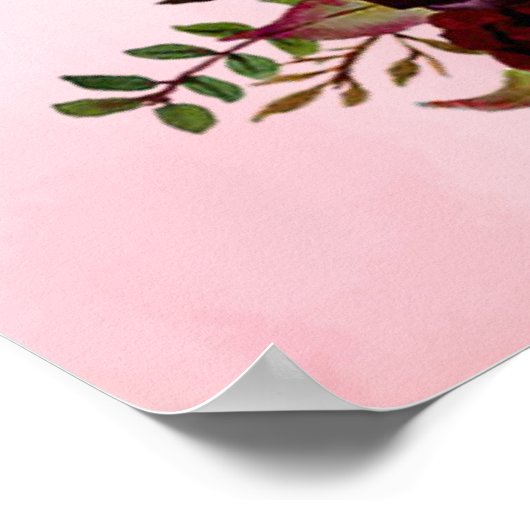 赤面ピンクブルゴーニュフローラ結婚のウェルカムポスター ポスター (角)