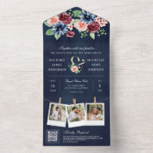 赤面ピンクブルゴーニュフローラQRコード海軍結婚ズ オールインワン招待状 (内側)