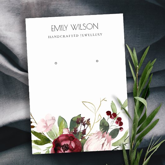 赤面ピンクブルゴーニュプロテアフローライヤリングディスプレイ 名刺