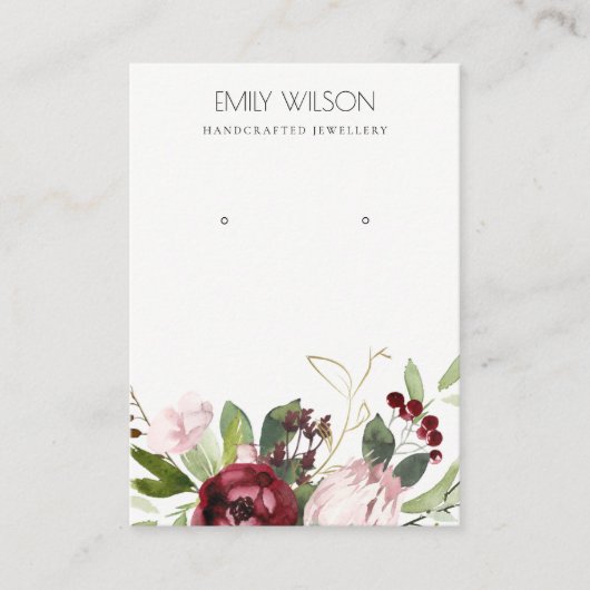 赤面ピンクブルゴーニュプロテアフローライヤリングディスプレイ 名刺 (正面)