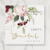 赤面ピンクブルゴーニュプロテアフローラブライダルシャワー フェイバータグ (正面)