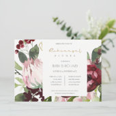 赤面ピンクブルゴーニュプロテアフローラリハーサルディナー 招待状 (スタンド正面)