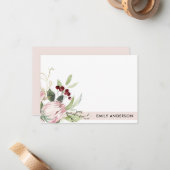 赤面ピンクブルゴーニュプロテアフローラ水彩 ノートカード (正面/裏面インサイチュ)