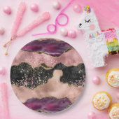 赤面ピンクブルゴーニュワイン金ゴールドブラックグリッター ペーパープレート (パーティー)