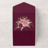 赤面ピンクブルゴーニュ水彩牡丹結婚ズ オールインワン招待状 (外側)