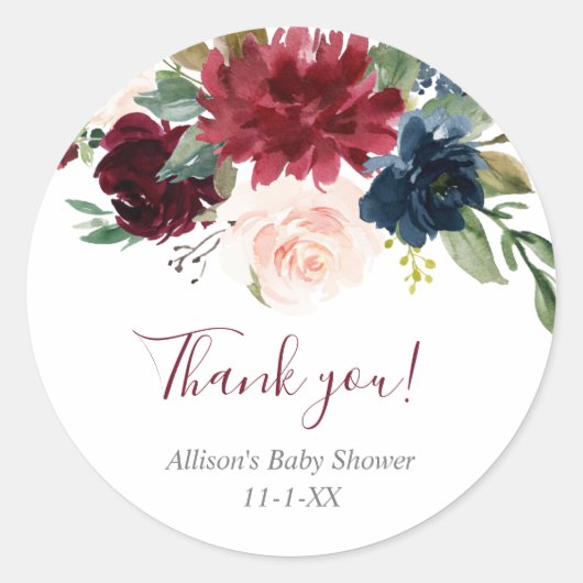 赤面ピンクブルゴーニュ海軍ブルーフローラ エレガント ラウンドシール (正面)