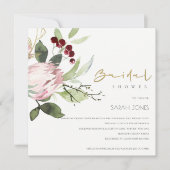 赤面ピンクブルゴーニュ牡丹フローラブライダルシャワー 招待状 (正面)