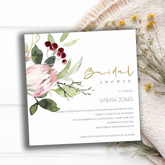 赤面ピンクブルゴーニュ牡丹フローラブライダルシャワー 招待状