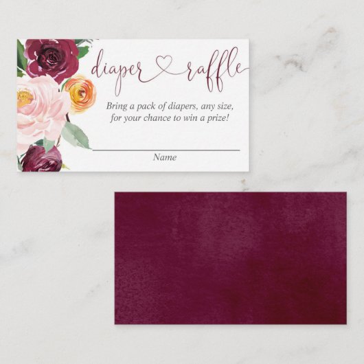 赤面ピンクブルゴーニュ秋おむつラッフルカード エンクロージャーカード (正面/裏面)