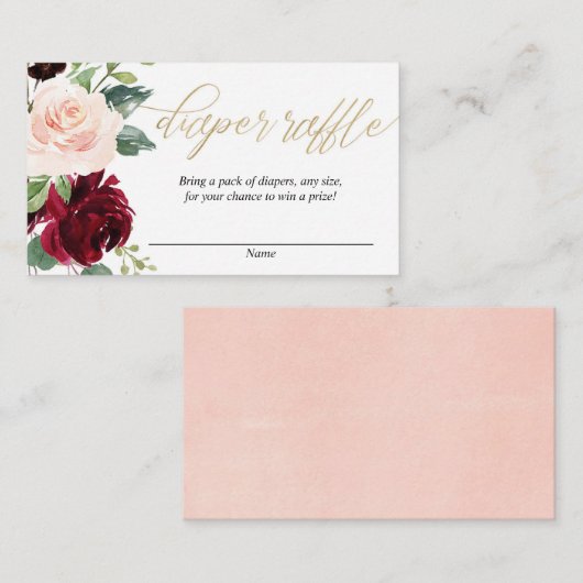 赤面ピンクブルゴーニュ金ゴールドおむつラッフルカード エンクロージャーカード (正面/裏面)