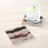 赤面ピンクブルゴーニュ金ゴールドブラックグリッター ガラスコースター (アングル)