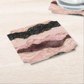 赤面ピンクブルゴーニュ金ゴールドブラックグリッター ペーパーコースター (アングル)