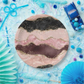 赤面ピンクブルゴーニュ金ゴールドブラックグリッター ペーパープレート (パーティー)