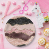 赤面ピンクブルゴーニュ金ゴールドブラックグリッター ペーパープレート (パーティー)