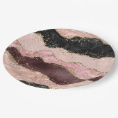 赤面ピンクブルゴーニュ金ゴールドブラックグリッター ペーパープレート (アングル)