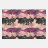 赤面ピンクブルゴーニュ金ゴールドブラックグリッター ラッピングペーパーシート (正面3)