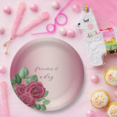 赤面ピンクブルゴーニュ金ゴールド結婚バラ葉ズ ペーパープレート (パーティー)