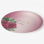 赤面ピンクブルゴーニュ金ゴールド結婚バラ葉ズ ペーパープレート (アングル)