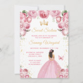 赤面ピンクブルネットヘアプリンセスSweet sixteen 招待状 (正面)