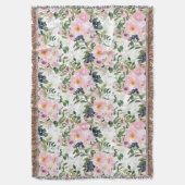 赤面ピンクブルーウォーター色フローラグリーン葉 スローブランケット (正面縦)