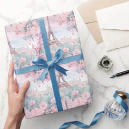 赤面ピンクブルーエッフェルタワーパリシーナリーフランスのズ ラッピングペーパー