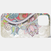 赤面ピンクブルーグリーンタウペペイズリーフローラアート Case-Mate iPhoneケース (裏面 (横))