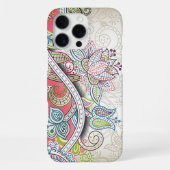 赤面ピンクブルーグリーンパープルペイズリーフローラアート iPhoneケース (裏面)