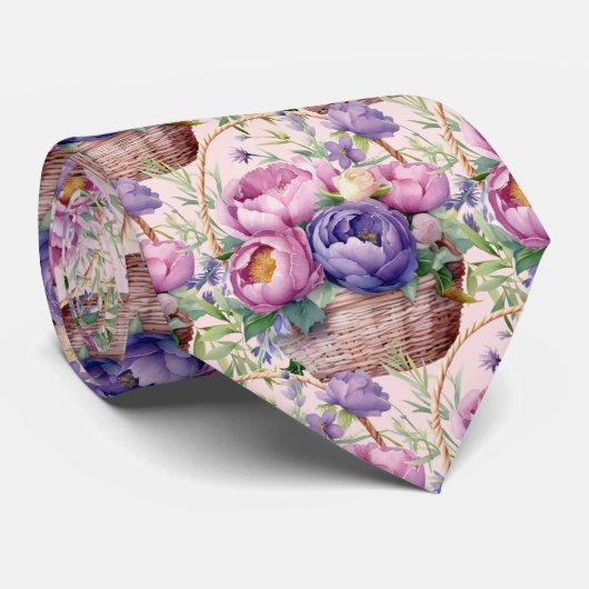 赤面ピンクブルーパープルバイオレット花フローラ ネクタイ (ロール)