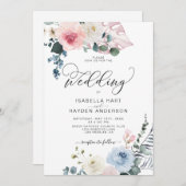 赤面ピンクブルーフローラ熱帯ビーチボホ結婚ズ 招待状 (正面/裏面)