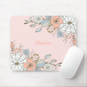 赤面ピンクブルーフローラ パーソナライズされた マウスパッド (マウス)