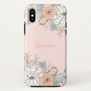 赤面ピンクブルーフローラ パーソナライズされた iPhone XSケース